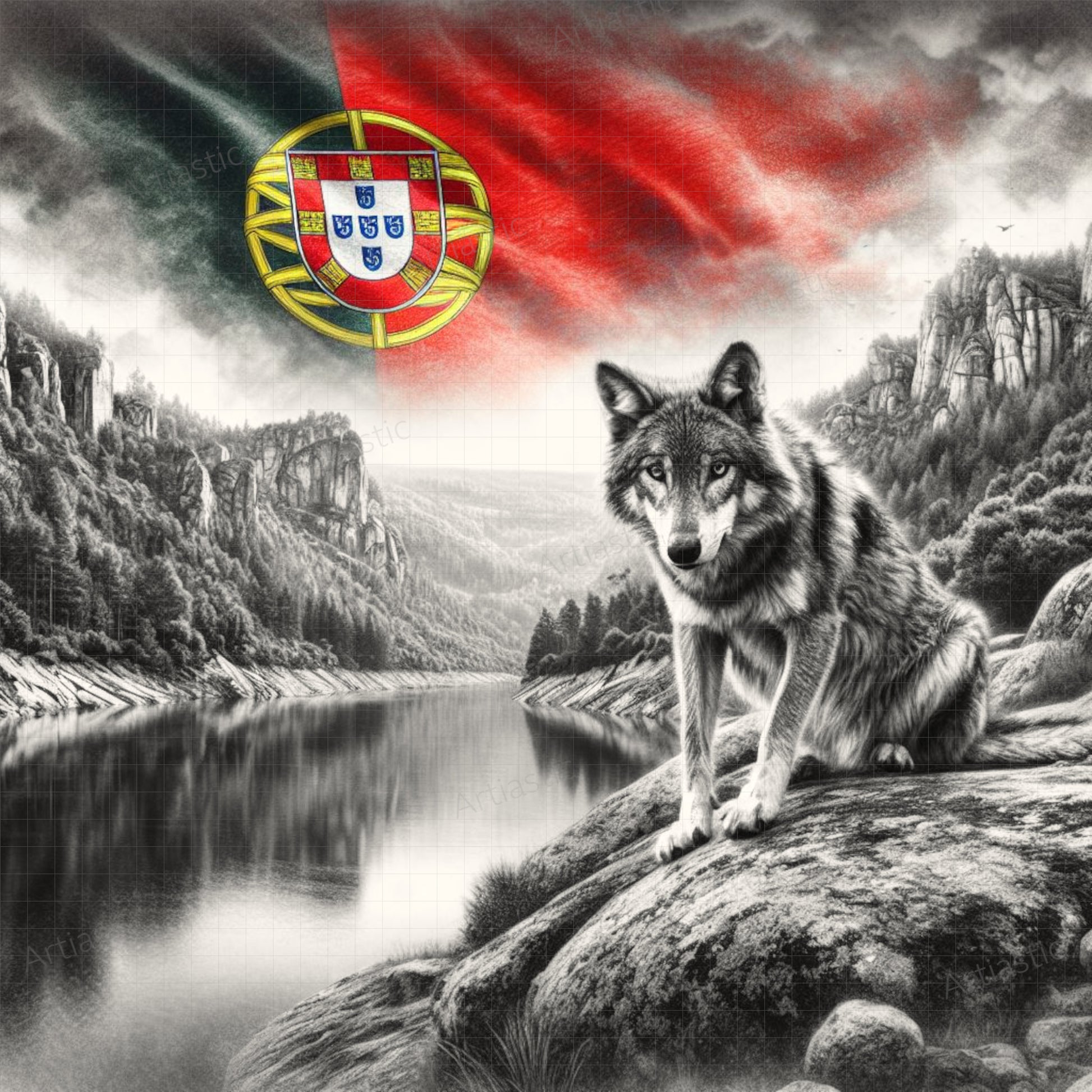 portugal wolf charcoal illustration