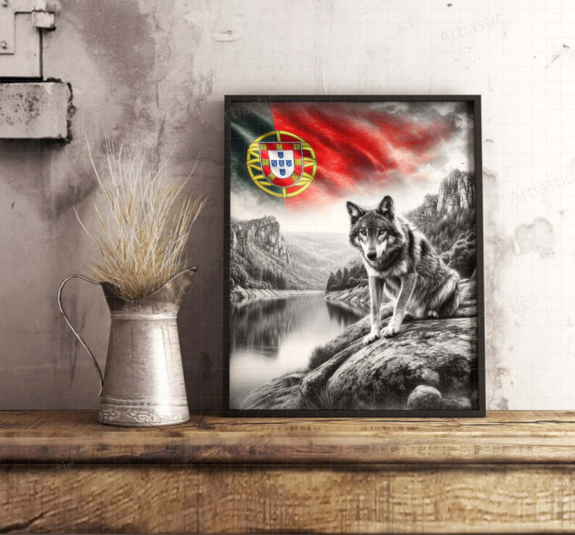 portugal wolf charcoal wall art