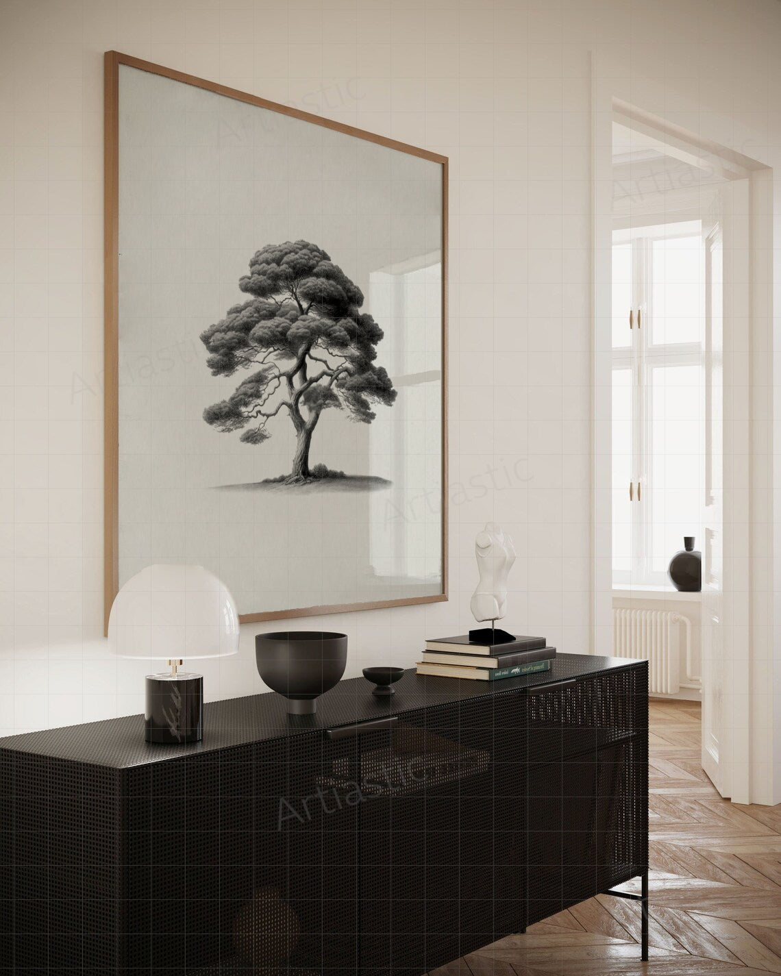 printable minimalist botanical  charcoal artwork of a pine wal art