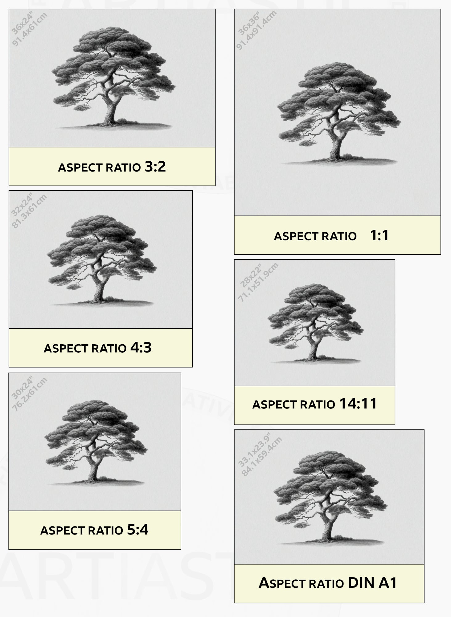 printable minimalist botanical  charcoal artwork of a pine ratios