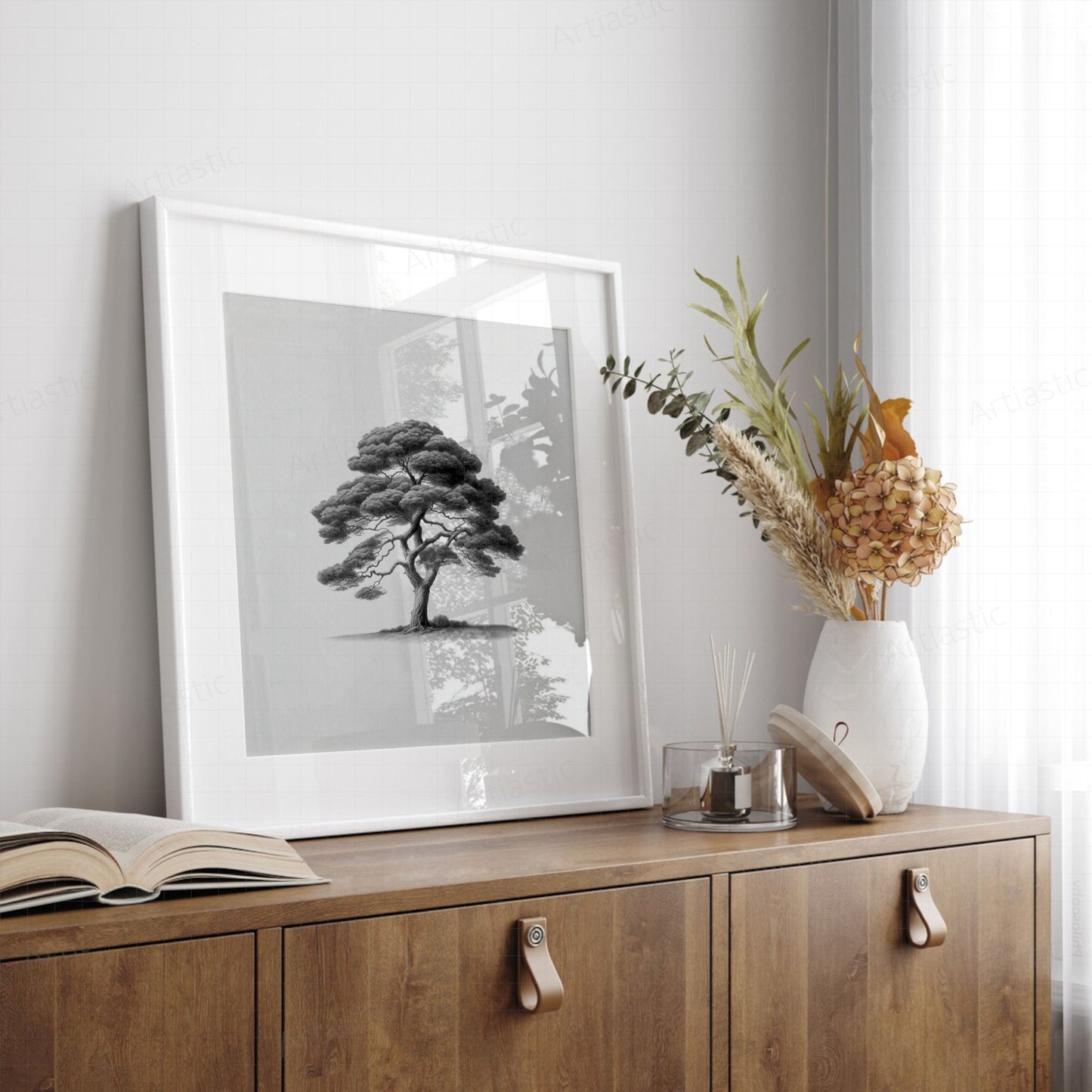 printable minimalist botanical  charcoal of a pine wall art