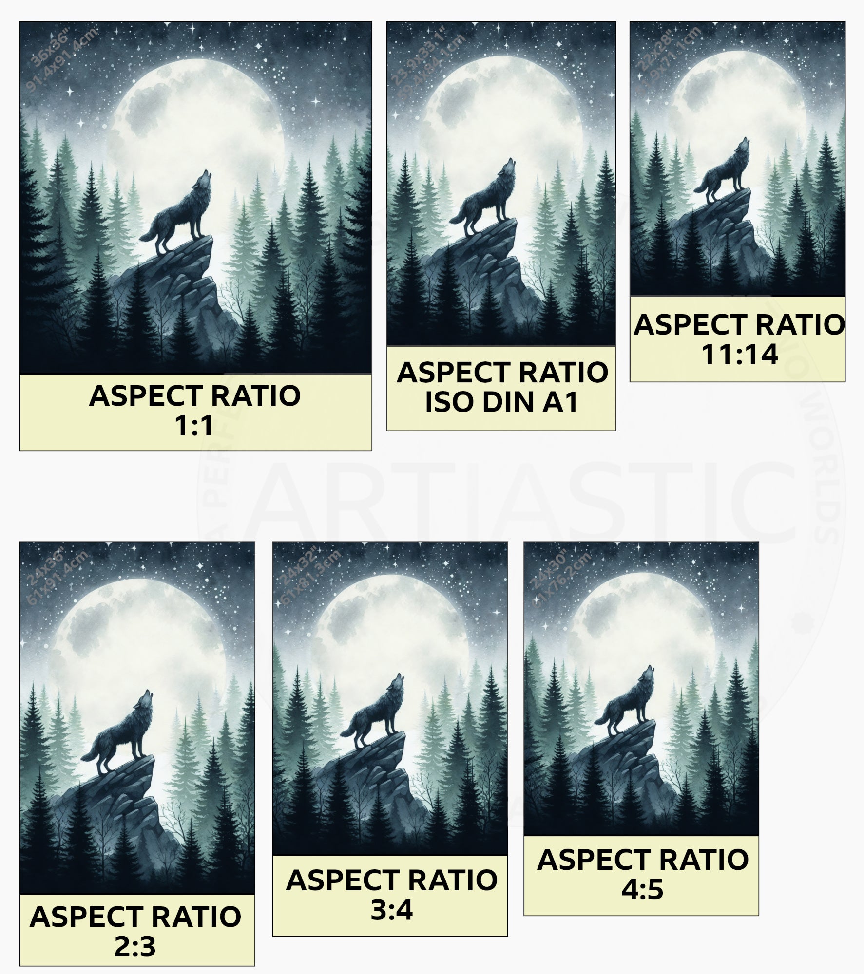 printable watercolor painting wolf wall art ratios