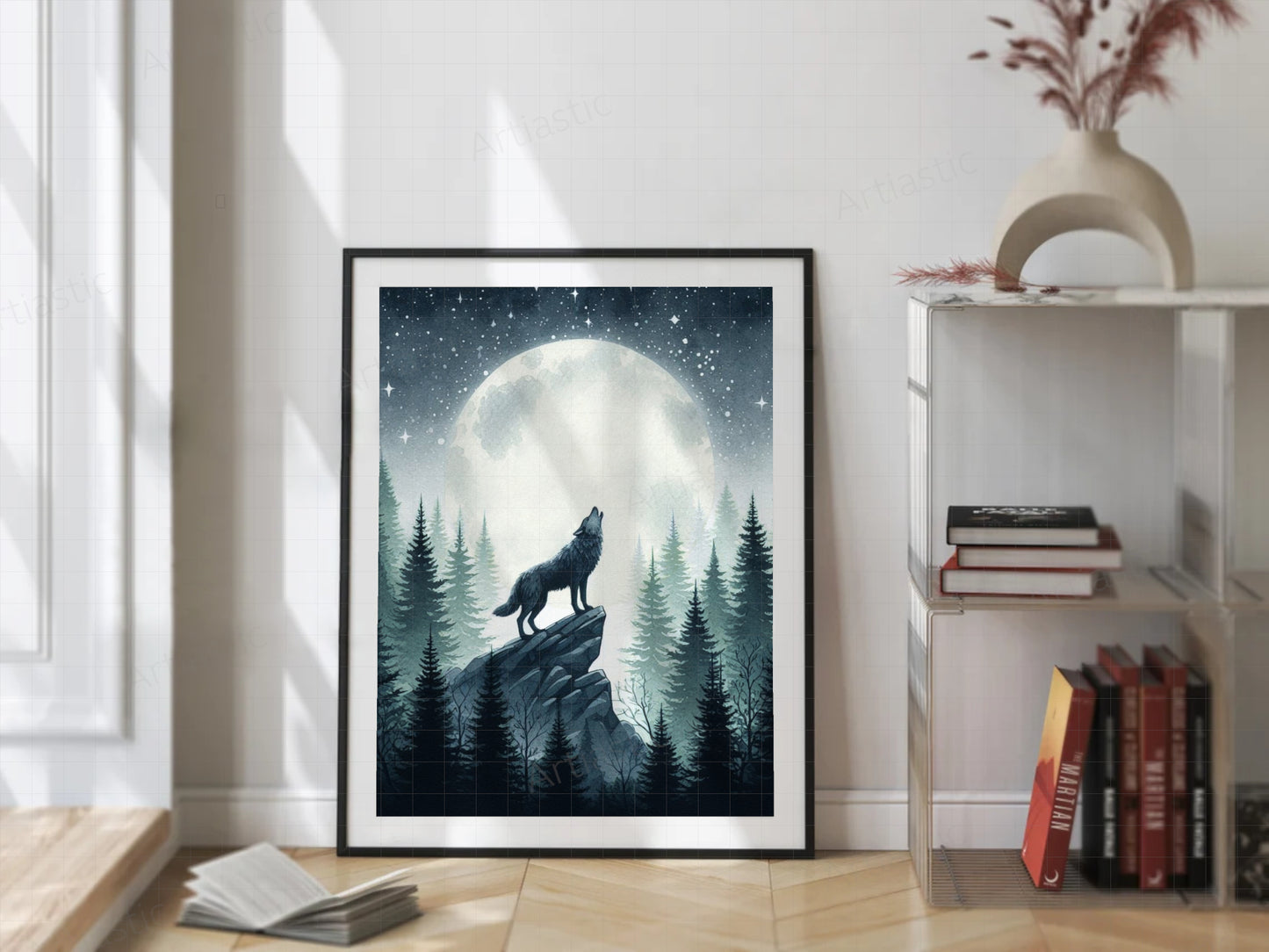 watercolor drawing wolf howling