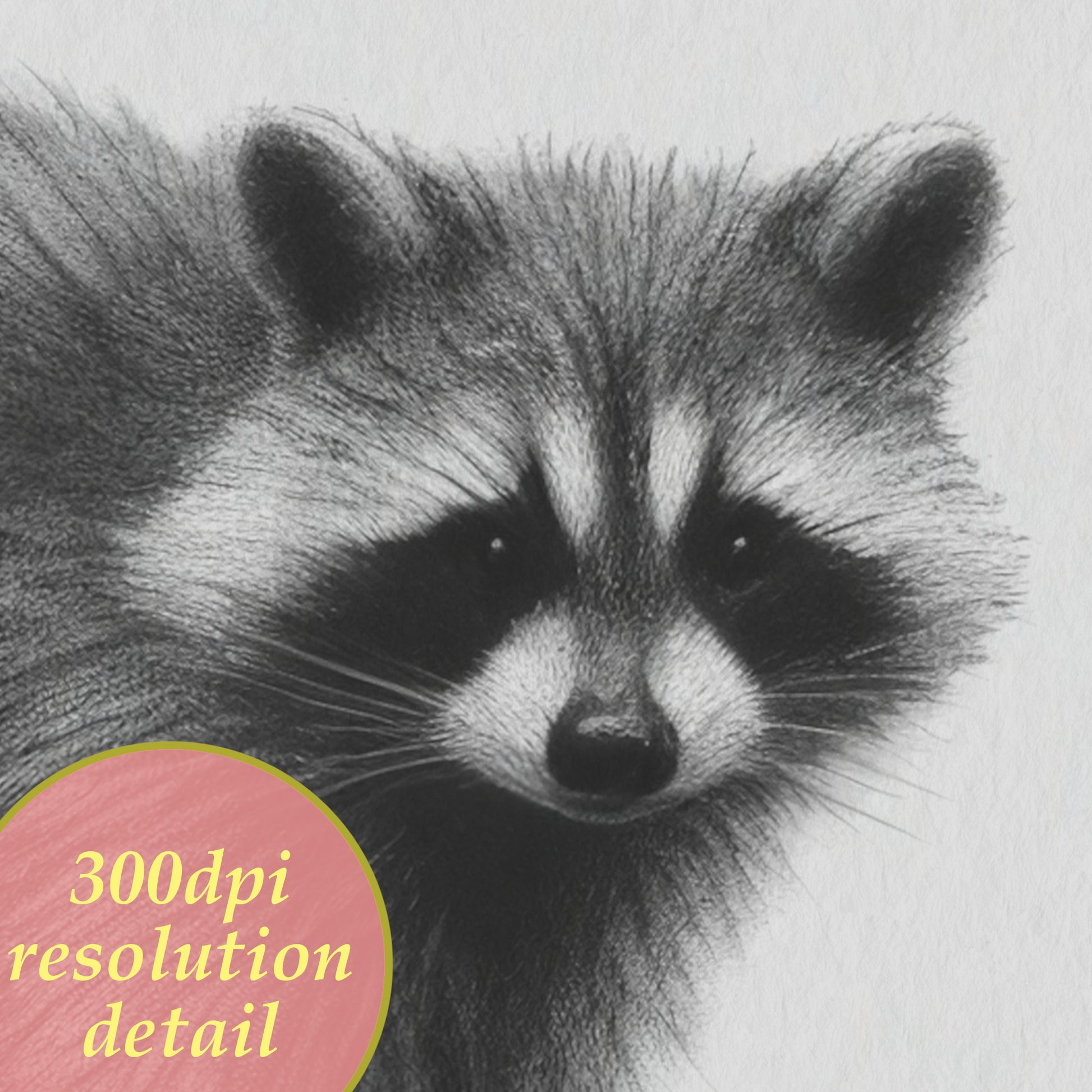 printable of a raccon charcoal wall art detail