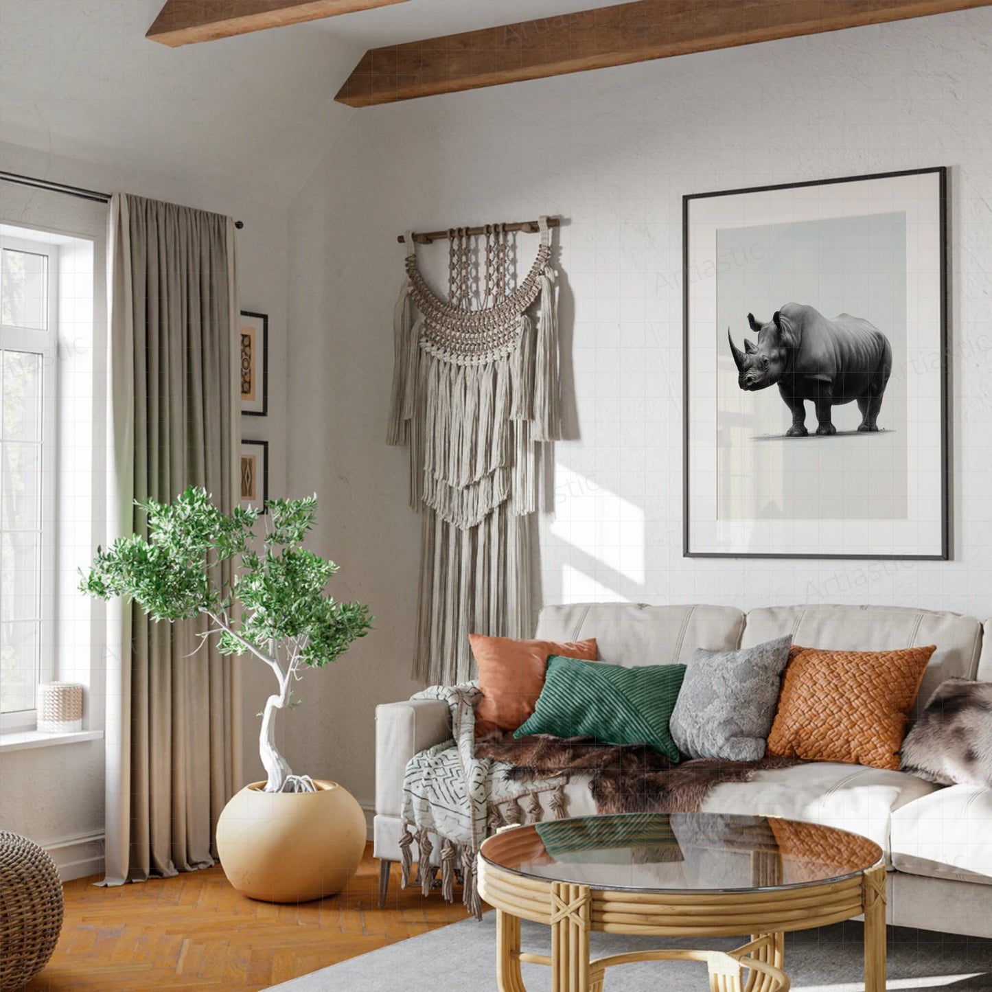 printable drawing of a rhinoceros wall art