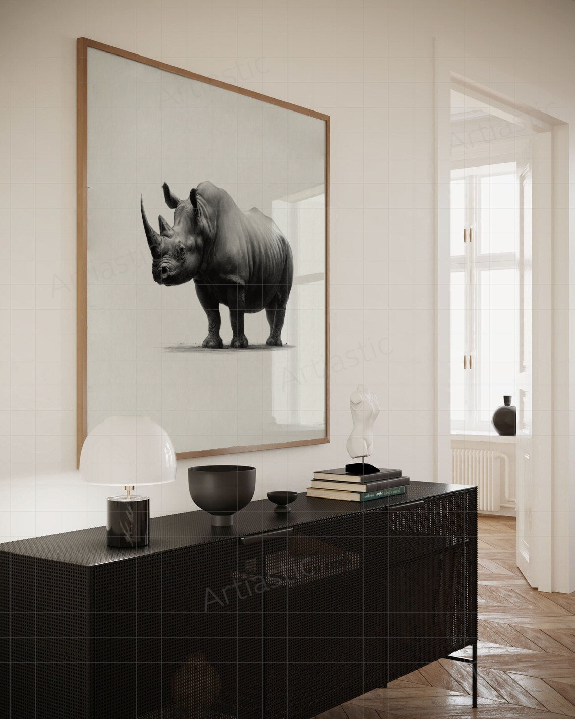 printable charcoal drawing of a rhinoceros 