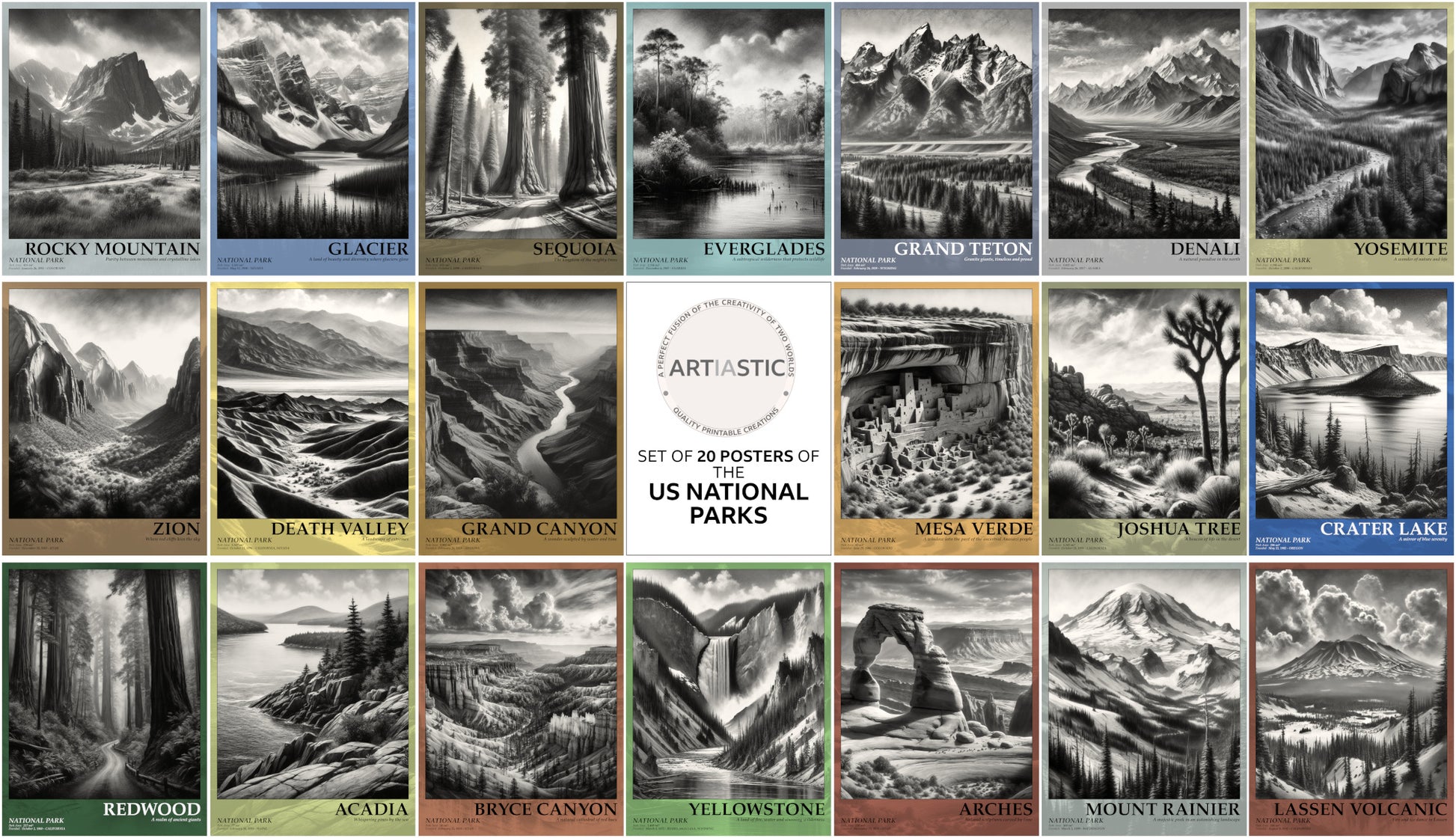 set of national parks of united states posters