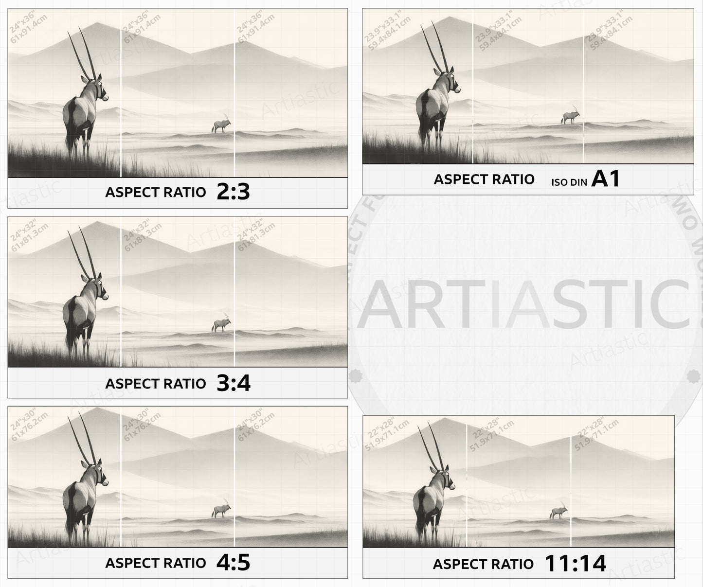 drawing namibia desert with Oryx aspect ratios