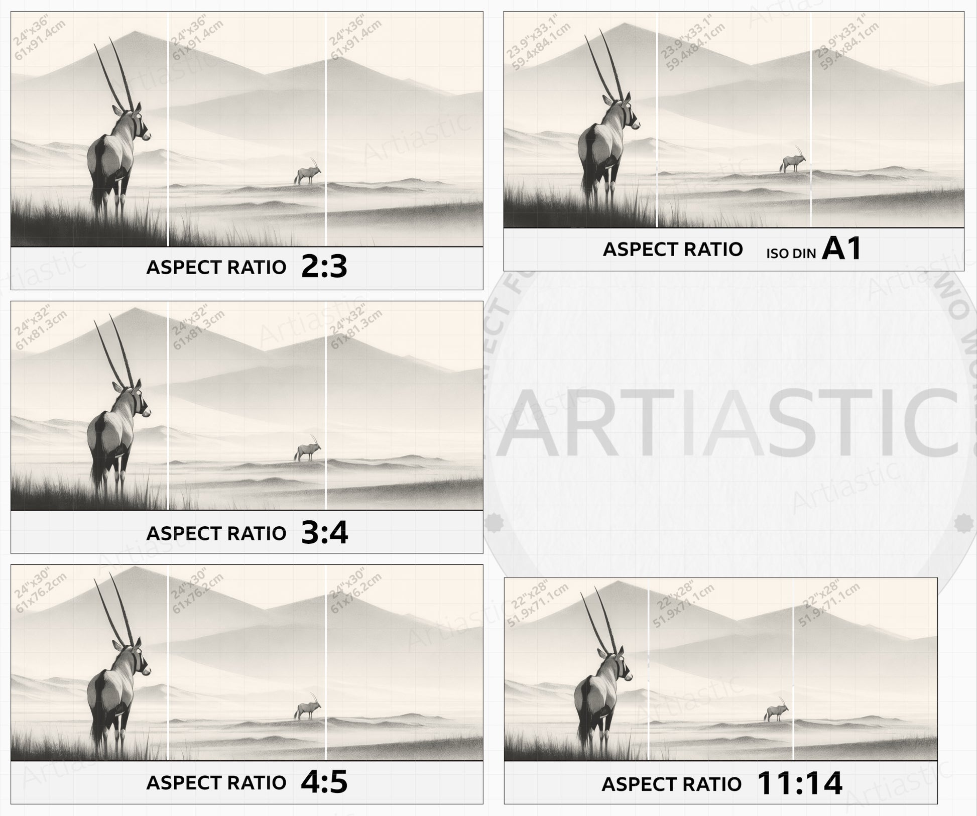 drawing namibia desert with Oryx aspect ratios