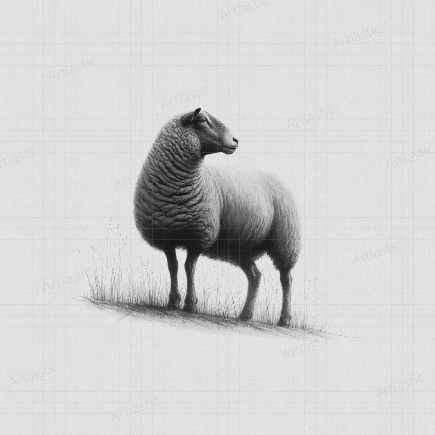 print drawing of a sheep farm animal