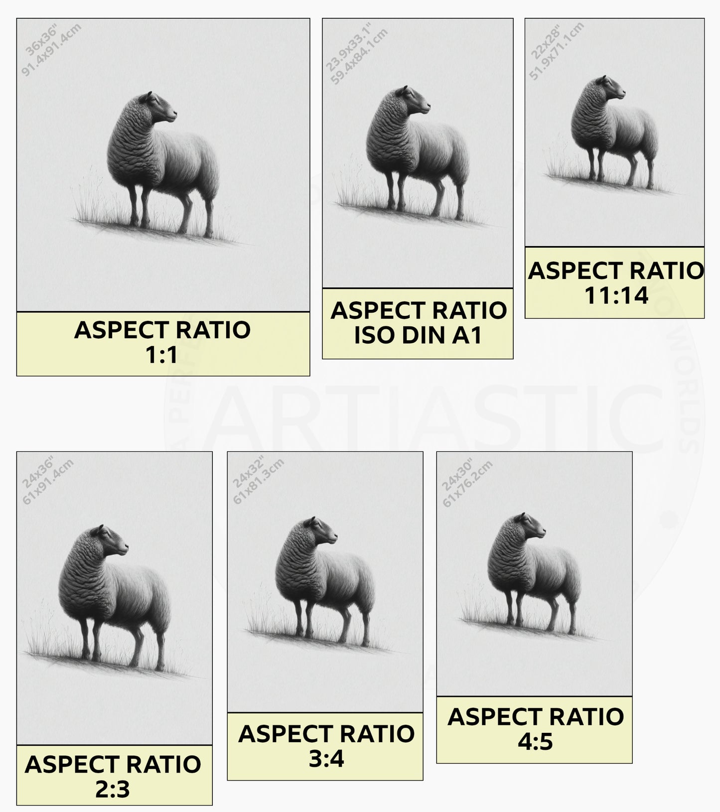 print drawing of a sheep farm animals ratios