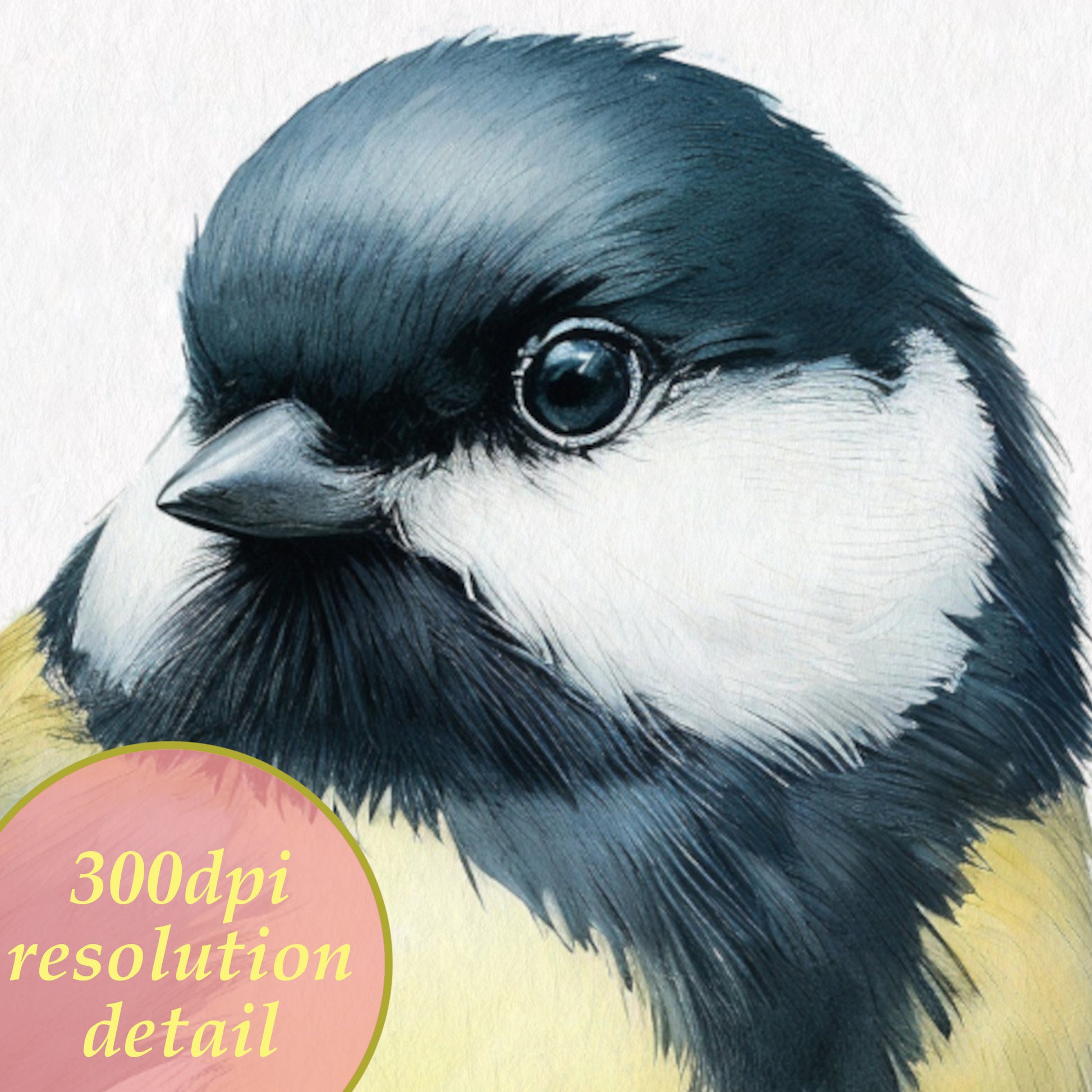 Great tit watercolor printable drawing detail