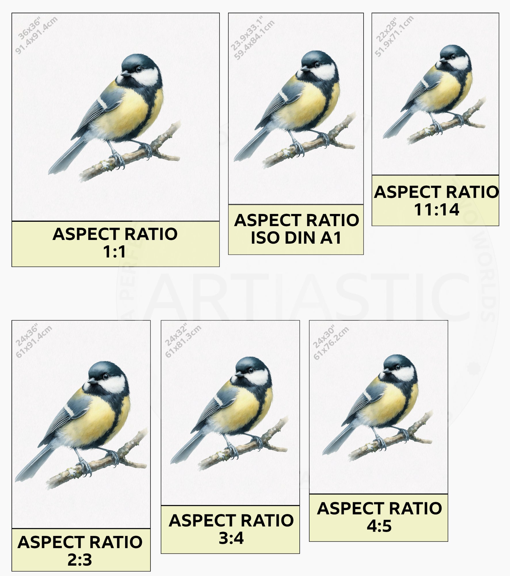 Great tit watercolor digitalal print & framed artwork