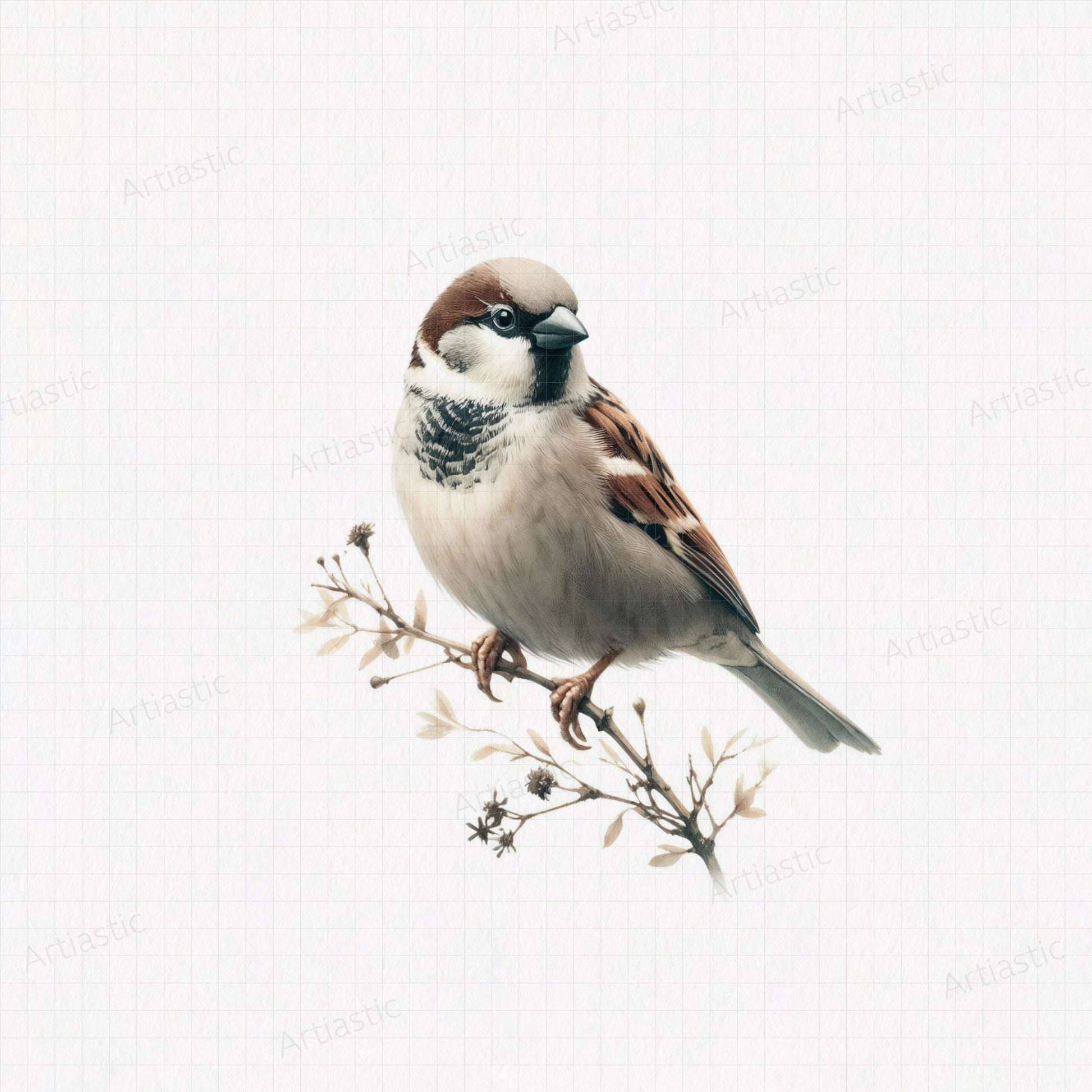 Sparrow watercolor printable artwork