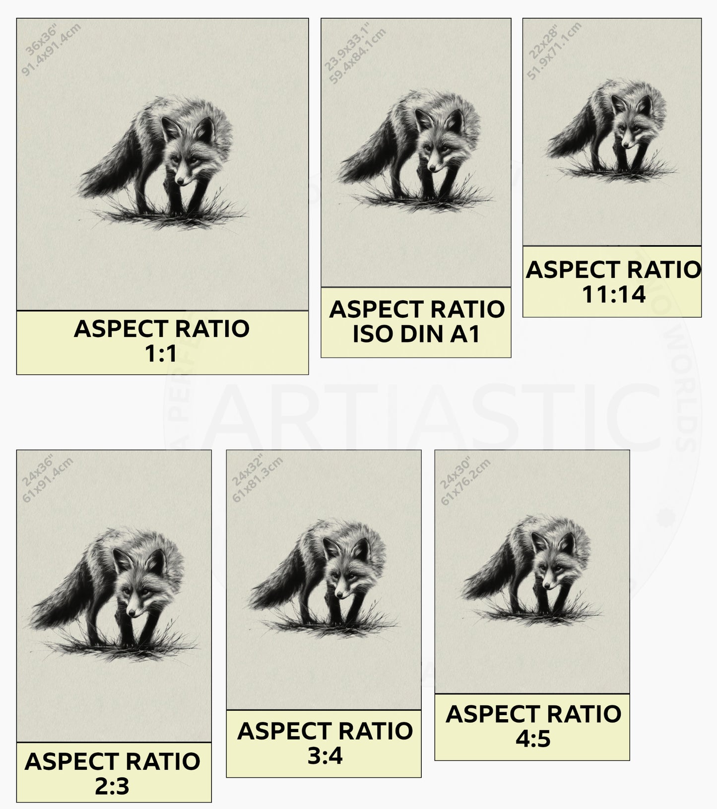 printable charcoal drawing of a fox ratios